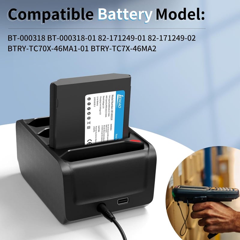 LIENIAO 4 Slot Charging Cradle kit for Zebra TC77 TC70 TC75 Battery SAC-TC7X-4BTYC1 Barcode Scanners BT-000318 TC72 TC70X TC75X Battery Charger Station with Type-C Cable and Power Adapter (1) - Image 3